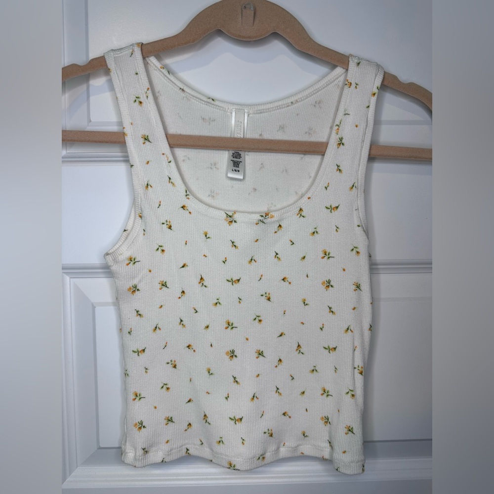 SKIMS Women's Cream Floral Ribbed Tank Top and matching ribbed boxer